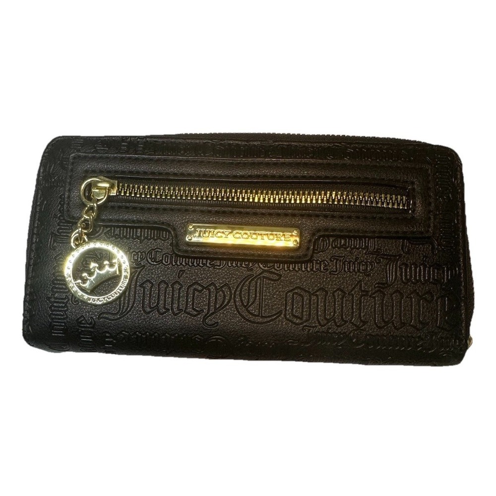 Juicy Couture Large Black Zip Wallet Credit Card & Coin Slots Crown Charm NWT